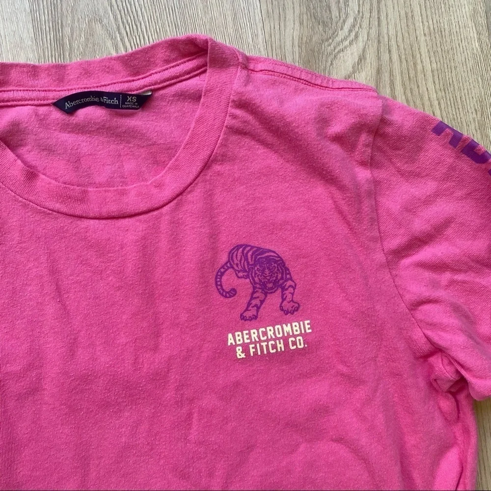 Abercrombie & Fitch Pink Long Sleeve Tiger Graphic Tee | Bright Fall Crewneck - Picture 4 of 6